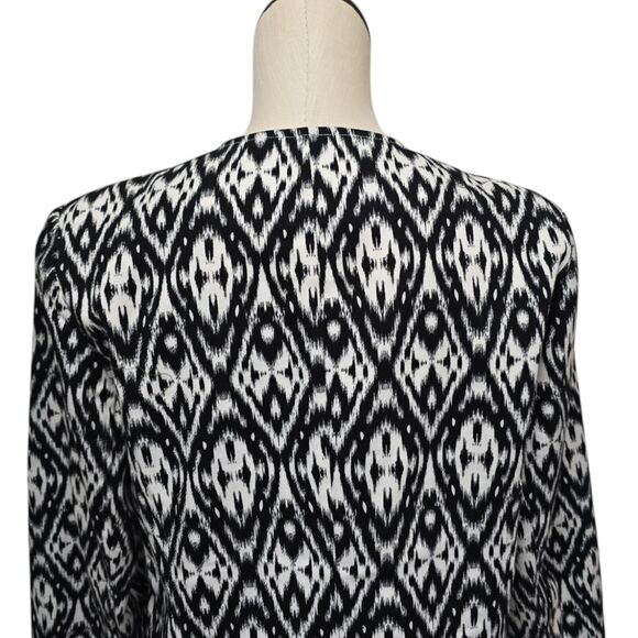 Chicos Geometric Ikat Jacket‎ 2 (L/ 12) Open Blazer Cotton Blend Black & White - Picture 10 of 11